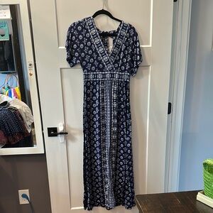 Navy Blue Garnet Hill Patterned Maxi Dress